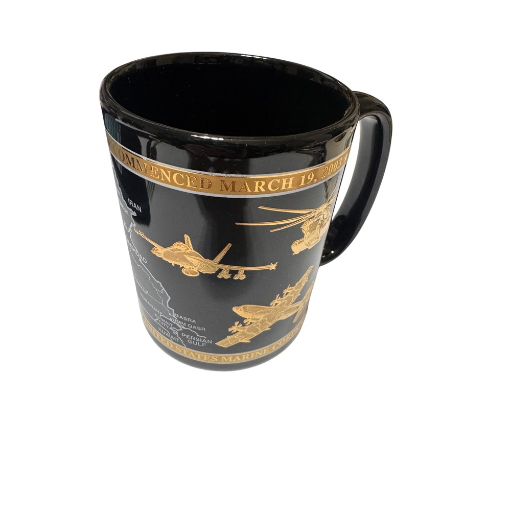 USMC Operation Iraqi Freedom Commemorative Coffee Mug Black Gold Marine Corps